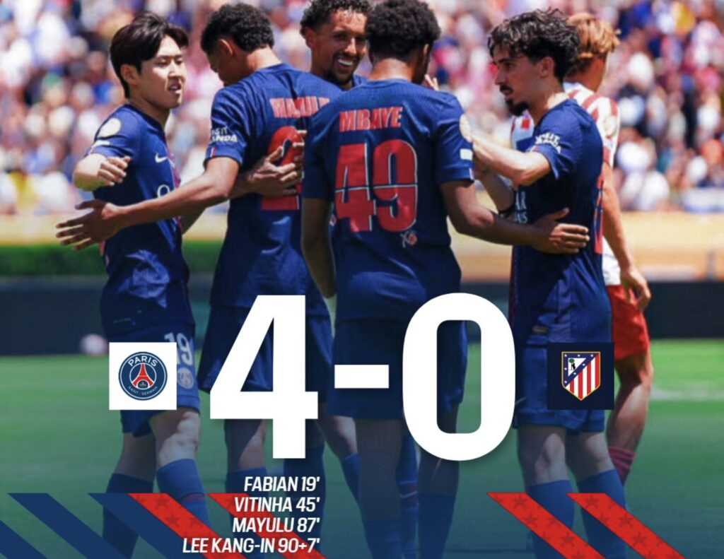 Le PSG a largement remporté sa première rencontre en Coupe du monde des clubs. Le PSG a largement remporté sa première rencontre en Coupe du monde des clubs.