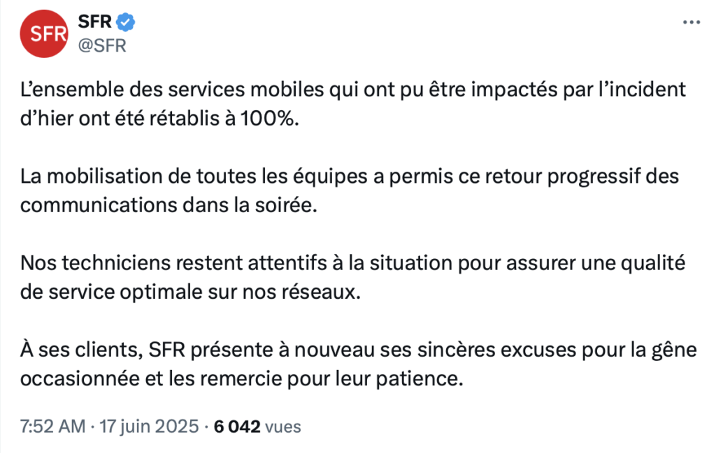 Le tweet de SFR. Le tweet de SFR.