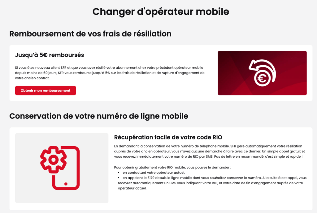 SFR rembourse les frais de résiliation mobiles de Bouygues Telecom // Source : Capture Numerama SFR rembourse les frais de résiliation mobiles de Bouygues Telecom // Source : Capture Numerama