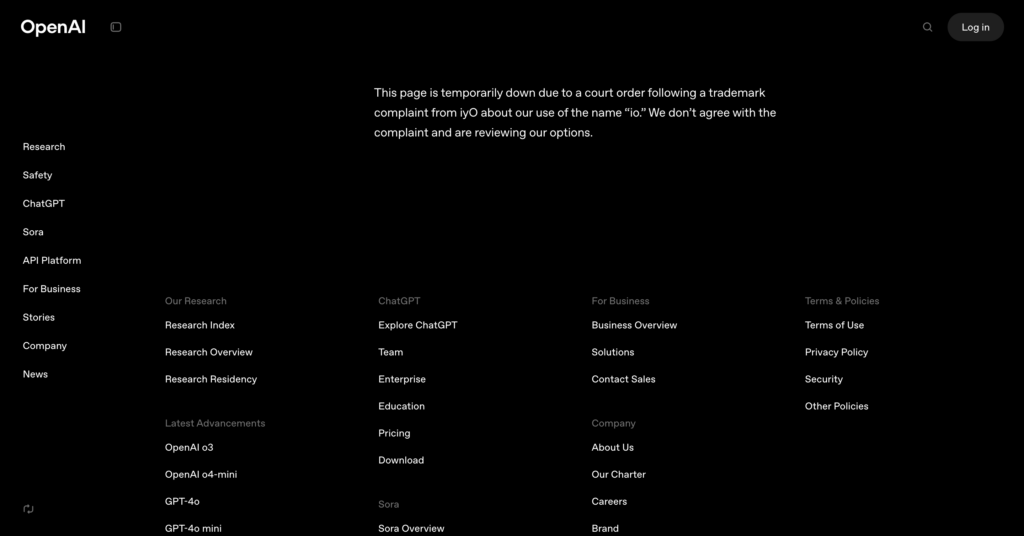 OpenAI a supprimé tous les supports de communication concernant son acquisition d'io // Source : Capture Numerama