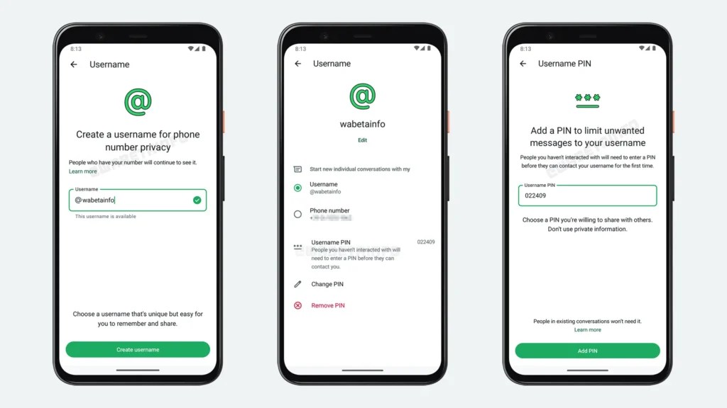 La configuration d'un nom d'utilisateur dans WhatsApp // Source : WABetaInfo La configuration d'un nom d'utilisateur dans WhatsApp // Source : WABetaInfo