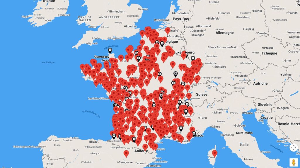 Carte des évènements organisés par l'AFA en France // Source : Capture d'écran du site de l'AFA Carte des évènements organisés par l'AFA en France // Source : Capture d'écran du site de l'AFA