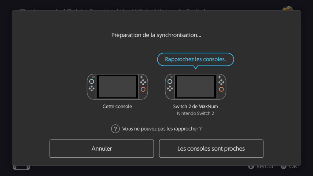 Pour jumeler deux consoles, il faut les mettre en face, les connecter au même Wi-Fi et ouvrir le menu.