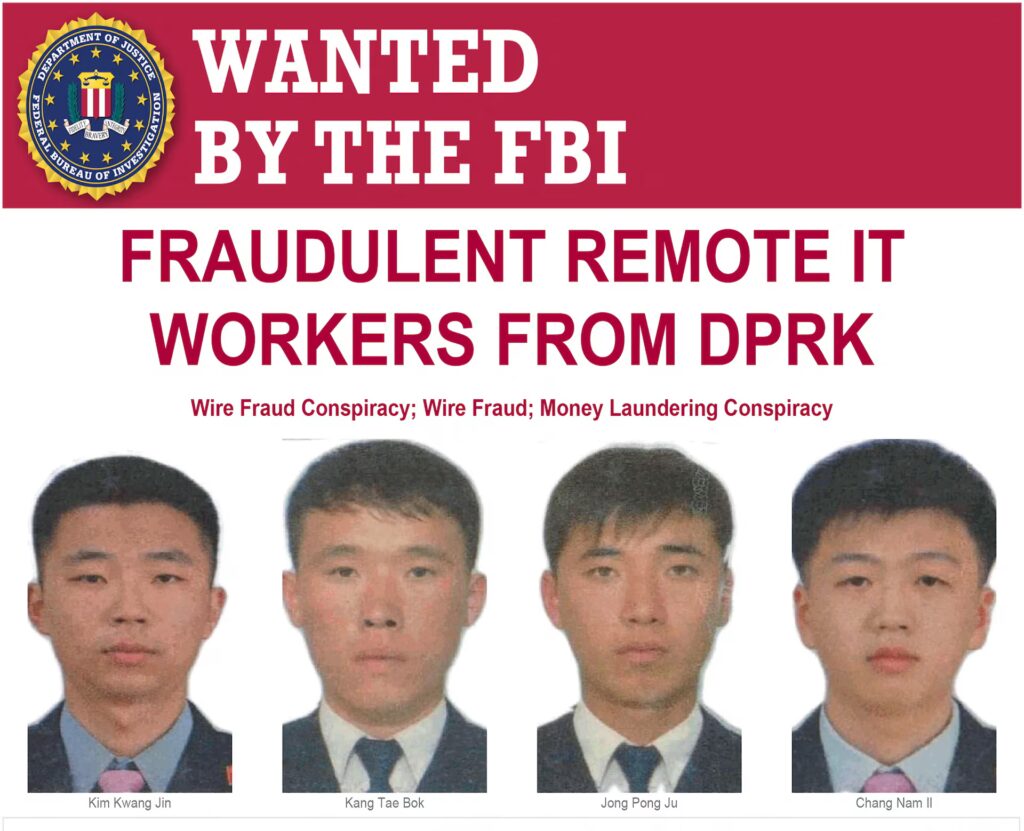 Quatre ressortissants nord-coréens, inculpés de cinq chefs d'accusation de fraude électronique et de blanchiment d'argent // Source : FBI, 30 juin 2025