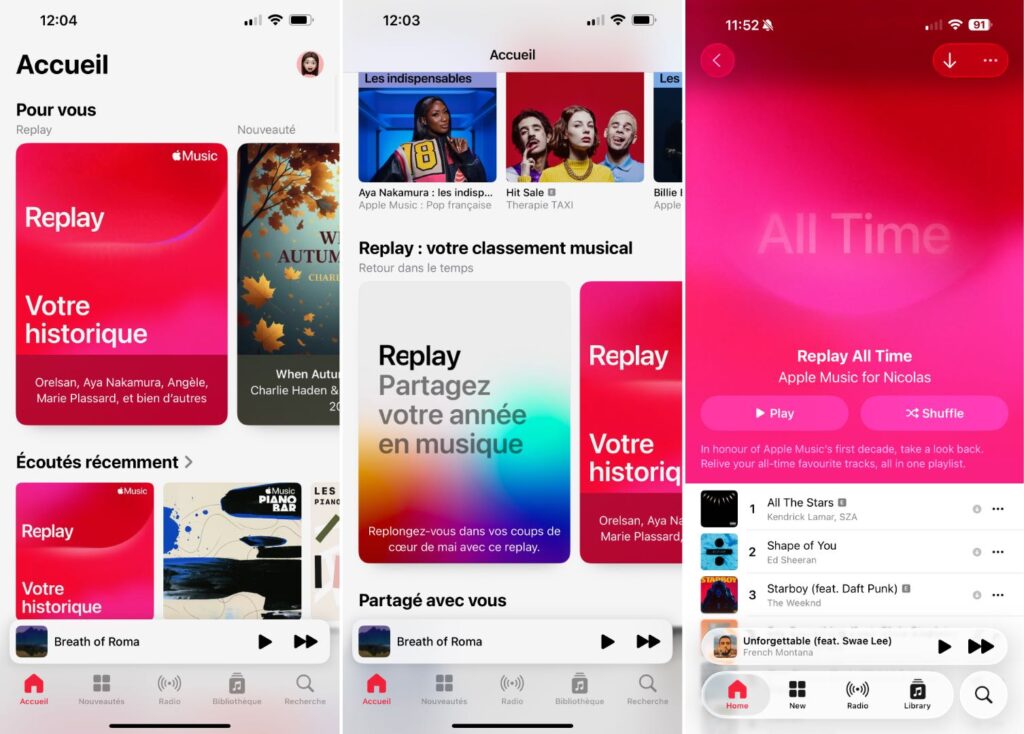 Sur la page d'accueil d'Apple Music, on trouve le Replay All Time.
