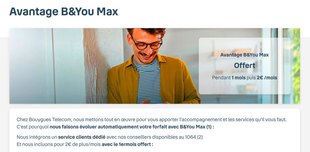 L'option B&You Max dans l'espace client Bouygues Telecom // Source : Numerama