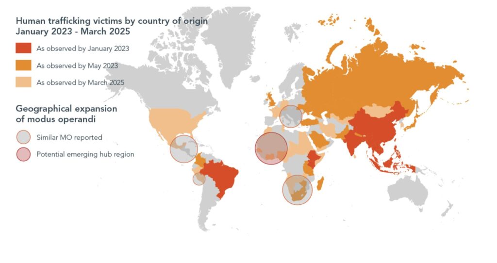 L'Afrique de l'Ouest, mais également l'Amérique Centrale, l'Afrique australe et une partie de l'Europe de l'Est font partie des potentiels hubs en devenir du trafic d'êtres humains  // Source : Interpol