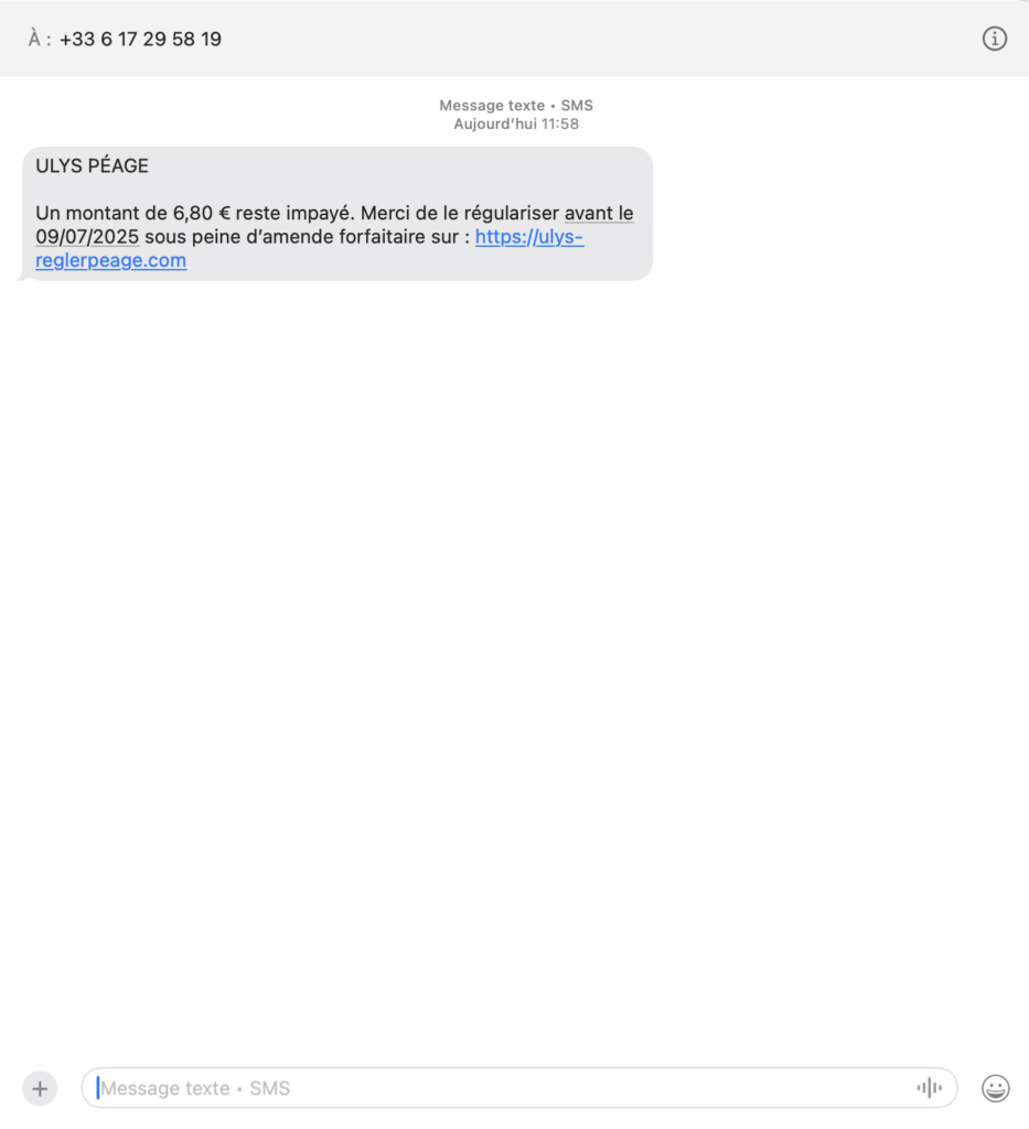 SMS frauduleux reçu par un collaborateur d'Humanoïd // Source : Numerama