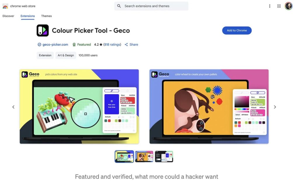 L'application Color Picker Tool de Geco a depuis été retirée de Chrome Web Store et Microsoft Edge // Source : Koi Security