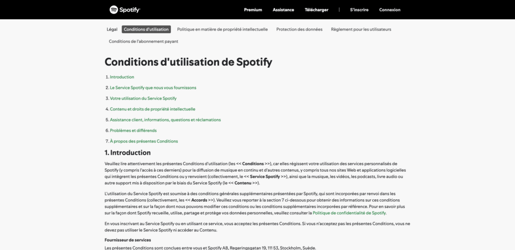 Les (longues) conditions d'utilisation de Spotify // Source : Capture Numerama Les (longues) conditions d'utilisation de Spotify // Source : Capture Numerama