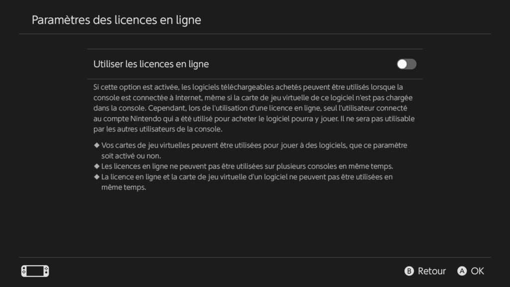 Cette option permet de jouer à un jeu sans carte virtuelle, mais il faut être connecté au compte Nintendo qui a acheté le jeu et ne jouer que sur une seule console.