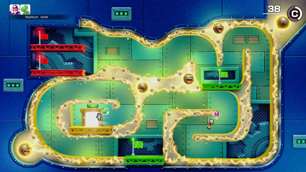 Dans ce mini-jeu, on utilise la souris pour déplacer un Toad sans le faire s'électrocuter. Une proposition similaire à un jeu du Welcome Tour.