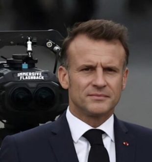Emmanuel Macron avec une caméra Blackmagic pour APple Vision Pro. // Source : Immersive Flashback