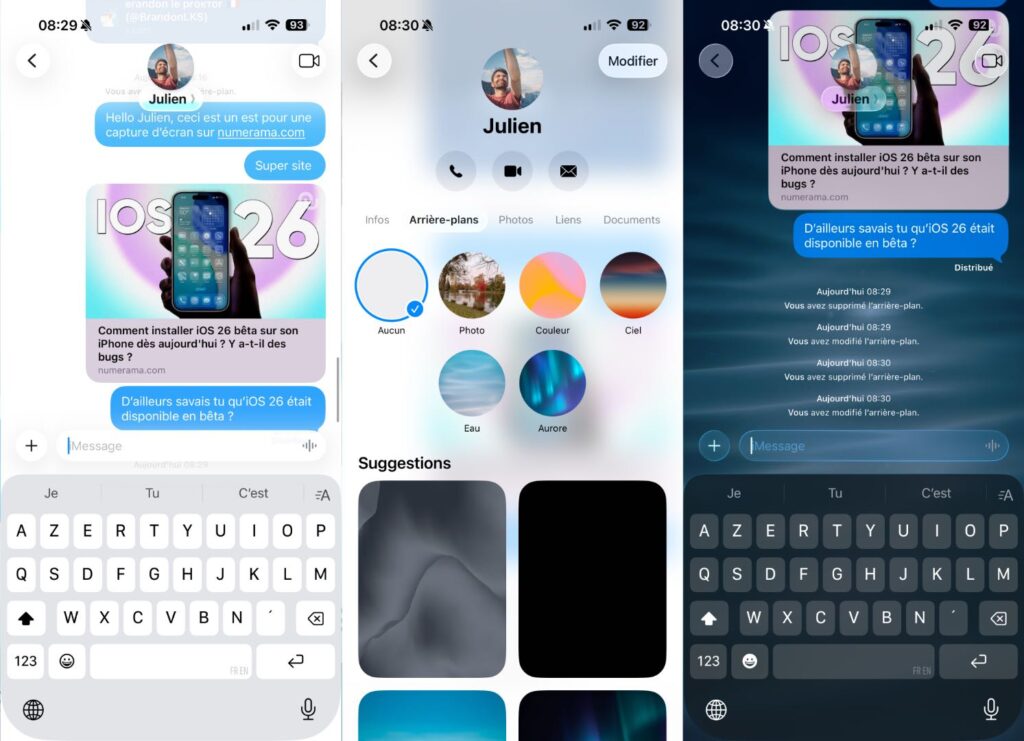 Il y a enfin des arrière-plans derrière les conversations iMessage dans iOS 26.