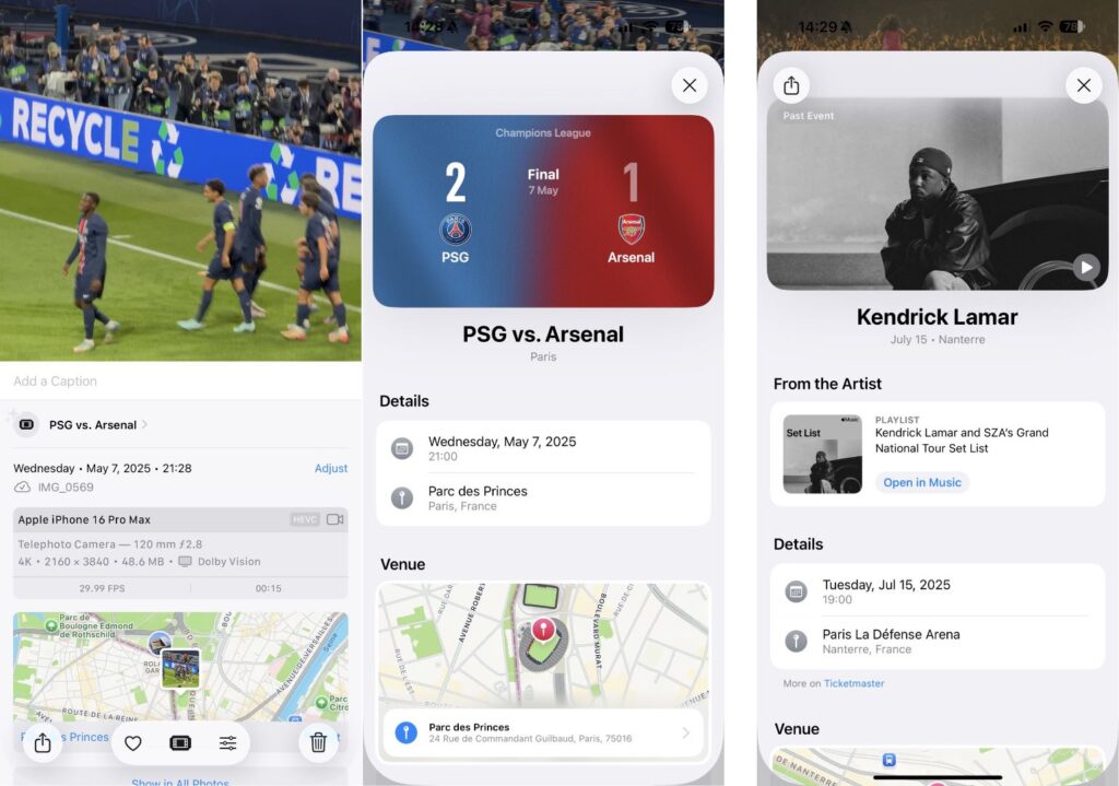 Dans iOS 26, les événements détectés par Apple sont marqués sous les photos.