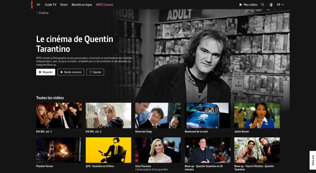 La collection « Le cinéma de Quentin Tarantino » sur Arte.tv // Source : Capture Numerama La collection « Le cinéma de Quentin Tarantino » sur Arte.tv // Source : Capture Numerama