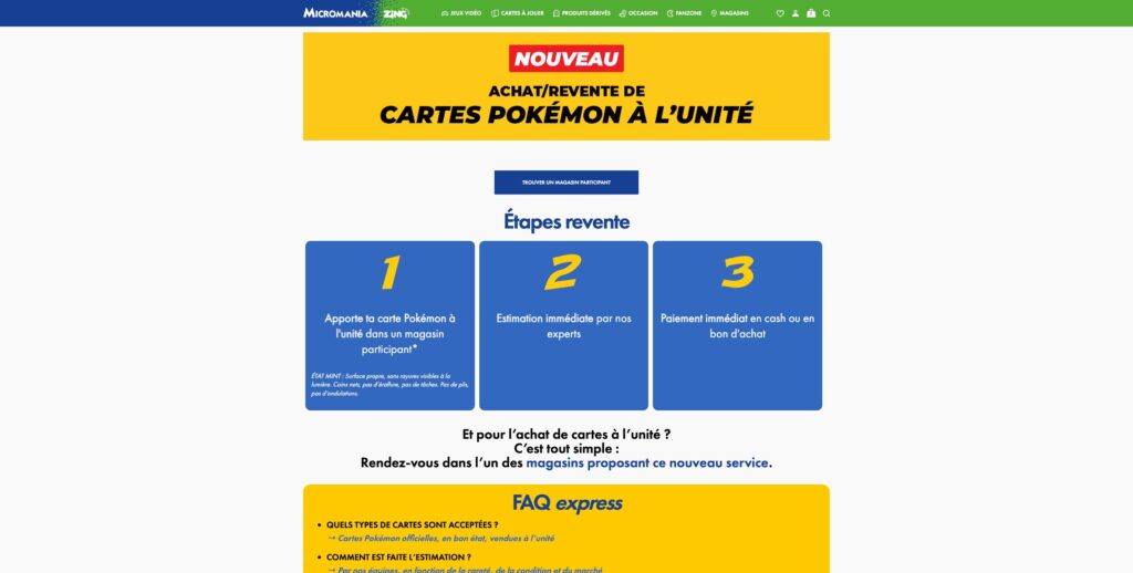 Le programme d'achat de cartes Pokémon de Micromania // Source : Capture Numerama Le programme d'achat de cartes Pokémon de Micromania // Source : Capture Numerama
