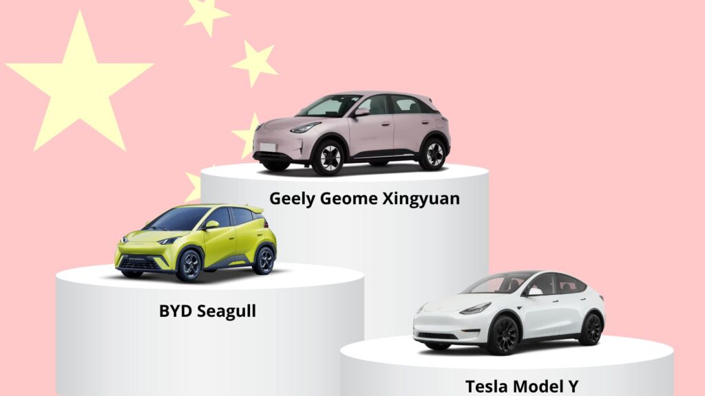 Podium des voitures électriques en Chine (1er semestre 2025) // Source : Raphaelle Baut 