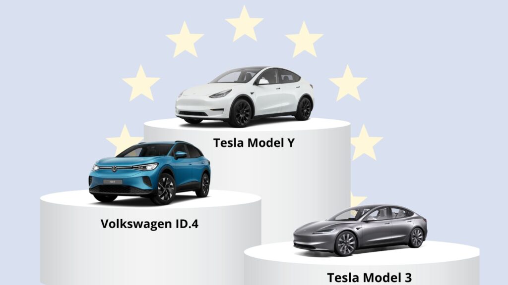 Podium des voitures électriques en Europe (1er semestre 2025) // Source : Raphaelle Baut Podium des voitures électriques en Europe (1er semestre 2025) // Source : Raphaelle Baut