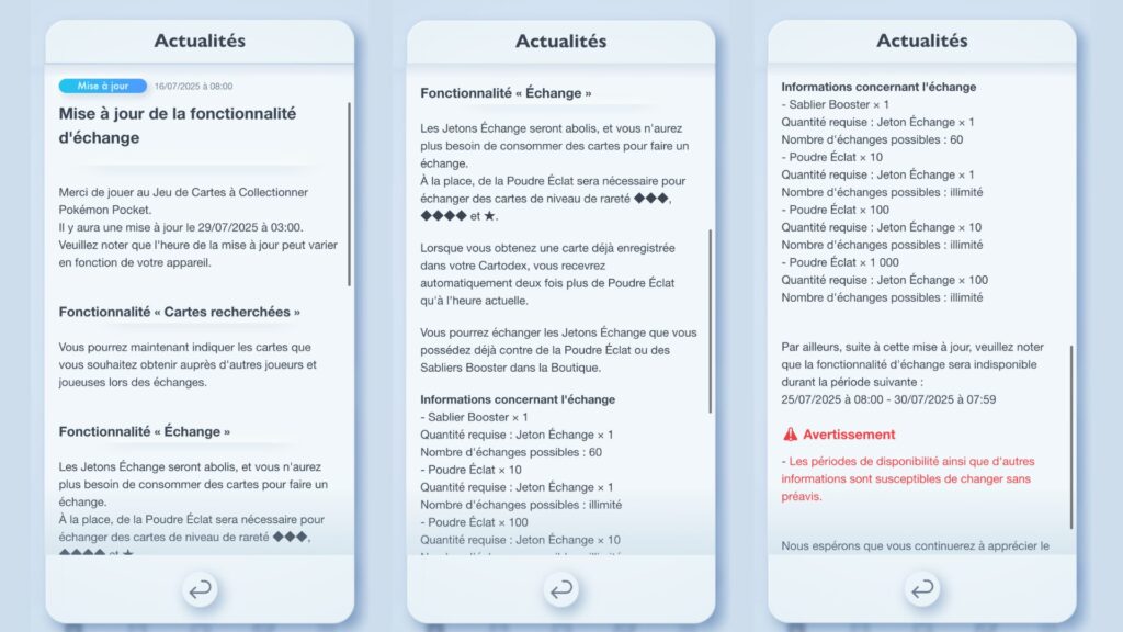 Pokémon pocket update 25 07 // Source : Pokémon