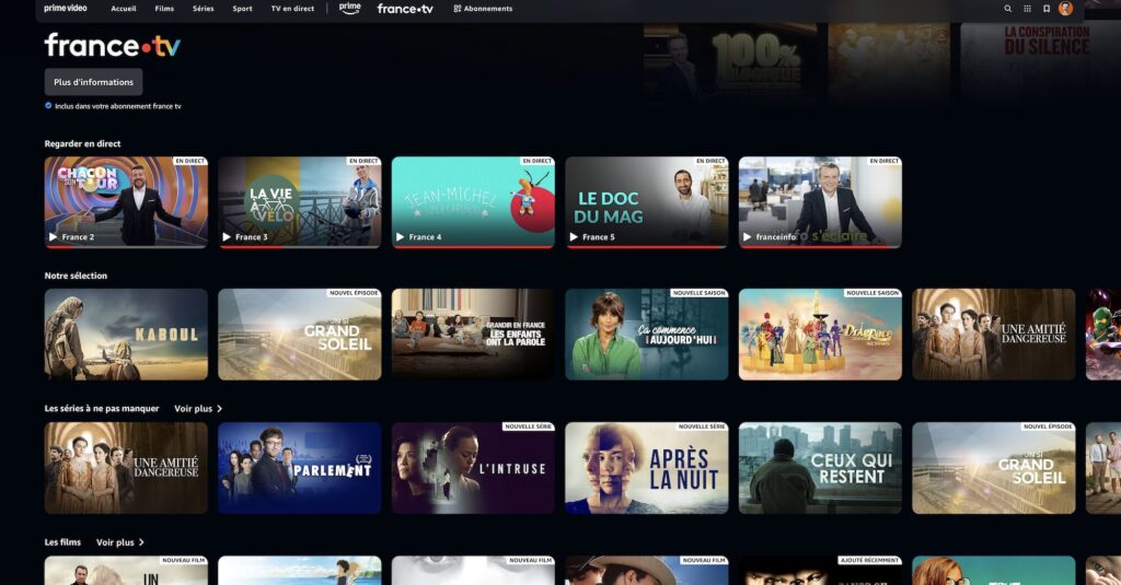 Voici à quoi ressemble l'intégration de France.tv dans Prime Video // Source : Capture Numerama