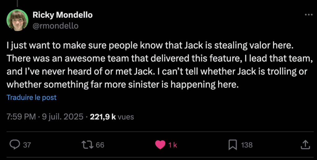Ricky Mondello dément le tweet de Jack Fields.