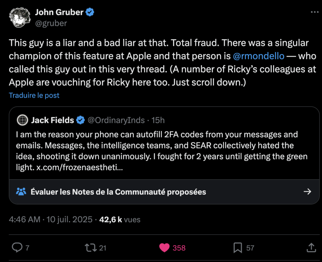 John Gruber dénonce aussi un mensonge.