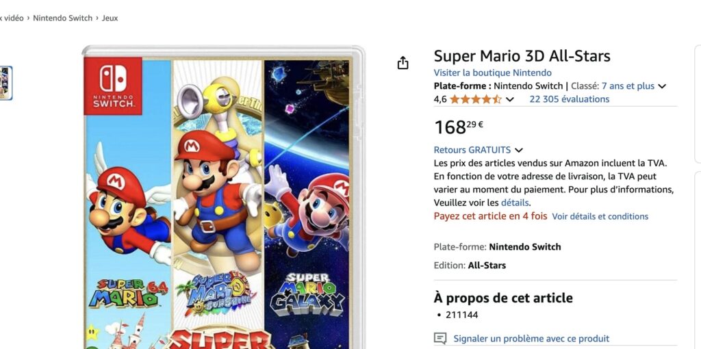 Sur Amazon, des revendeurs proposent Super Mario 3D All-Stars autour des 200 euros. Sur Amazon, des revendeurs proposent Super Mario 3D All-Stars autour des 200 euros.