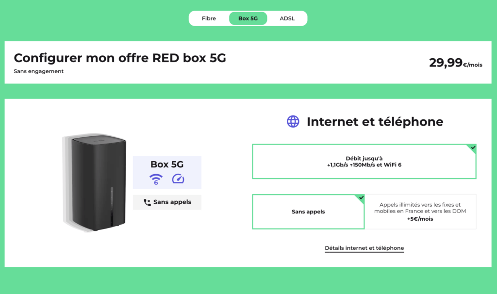 L'offre Box 5G de Red by SFR. L'offre Box 5G de Red by SFR.