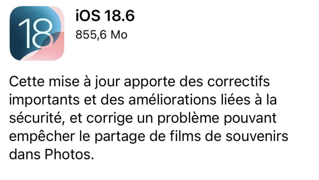 Le changelog très court d'iOS 18.6.