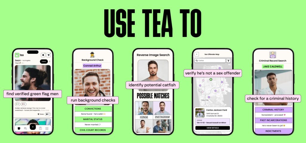 Tea aide les femmes à vérifier qui sont les hommes qu'elles croisent sur les applications de rencontre // Source : Tea
