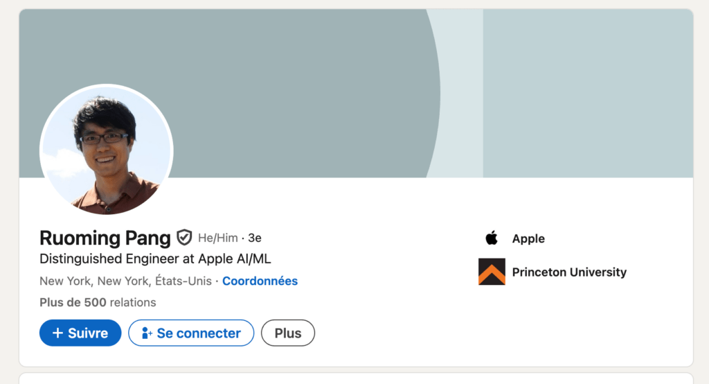 Le compte de Ruoming Pang sur LinkedIn // Source : Capture Numerama Le compte de Ruoming Pang sur LinkedIn // Source : Capture Numerama