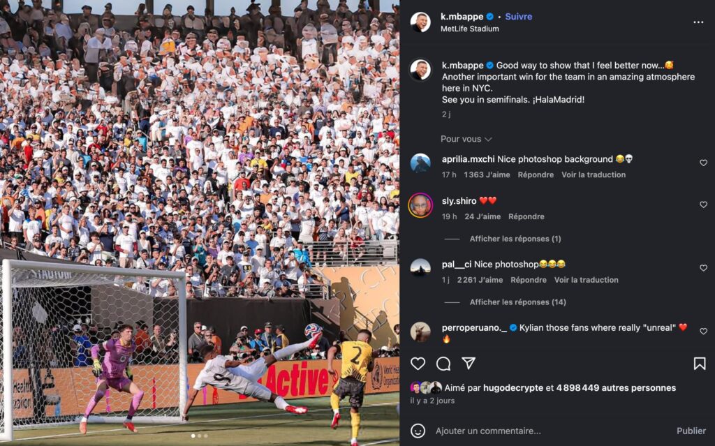 La photo publiée par Kylian Mbappé et retouchée // Source : Capture Numerama