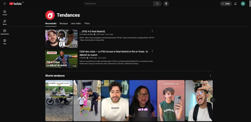 La page Tendances sur YouTube // Source : Capture Numerama