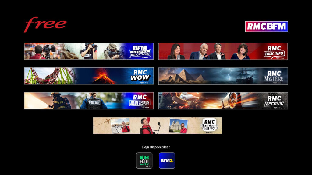 Les nouvelles chaînse RMC et BFM qui arrivent sur les Freebox // Source : Free