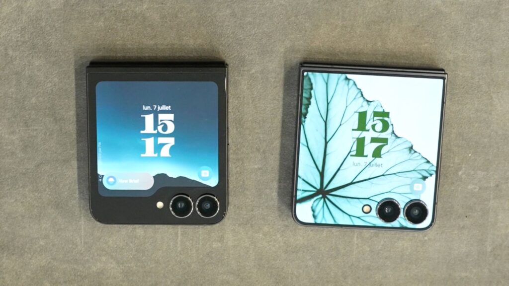 L'écran des Z Flip 6 et Z Flip FE à gauche, celui du Z Flip 7 à droite. // Source : Numerama L'écran des Z Flip 6 et Z Flip FE à gauche, celui du Z Flip 7 à droite. // Source : Numerama