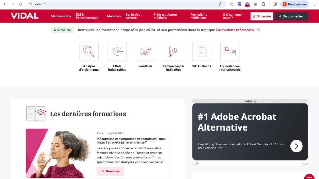 Interface du site Vidal  // Source : Capture d'écran -Diane Hassoun
