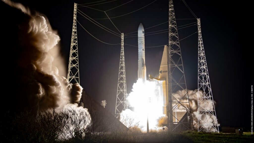 Ariane 6 lors de son troisième lancement. Ariane 6 lors de son troisième lancement.