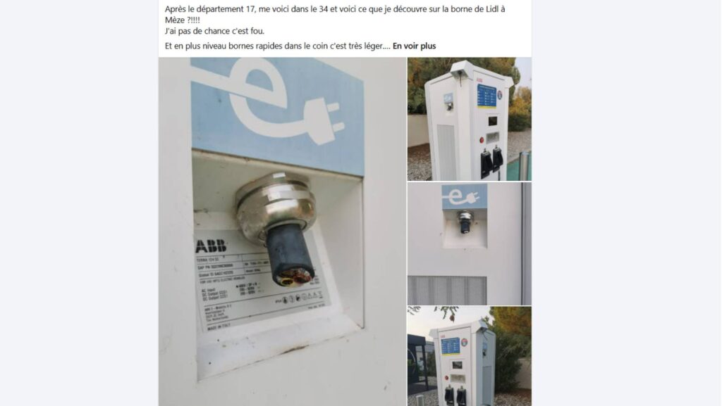 Exemple de bornes vandalisées pour le cuivre // Source : groupe privé facebook Exemple de bornes vandalisées pour le cuivre // Source : groupe privé facebook