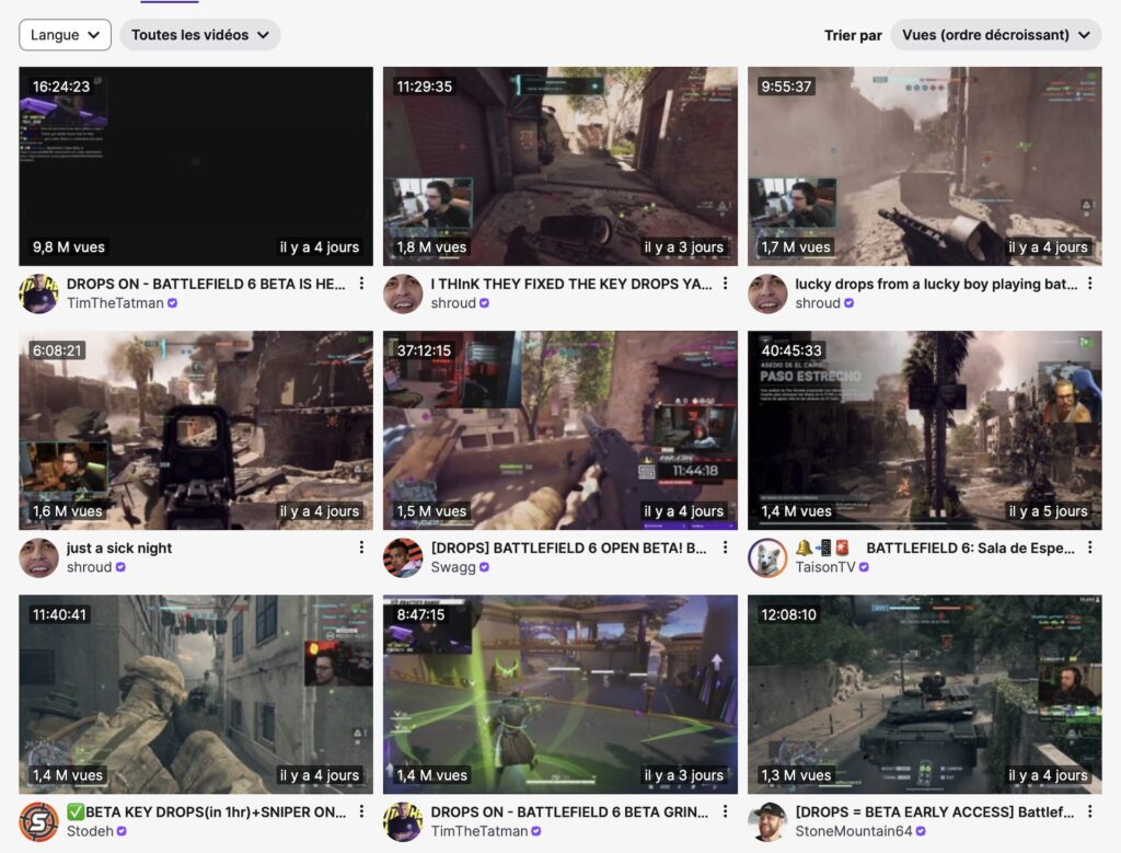 Les chiffres de Battlefield 6 sur Twitch // Source : Capture d'écran