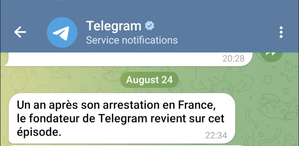 Exemple de notification reçue par les utilisateurs français de Telegram le 24 août 2025 // Source : Numerama Exemple de notification reçue par les utilisateurs français de Telegram le 24 août 2025 // Source : Numerama