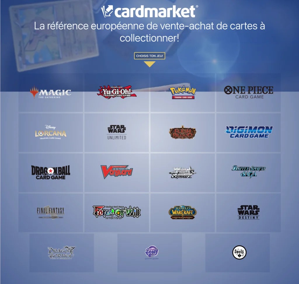 Les jeux proposés sur Cardmarket