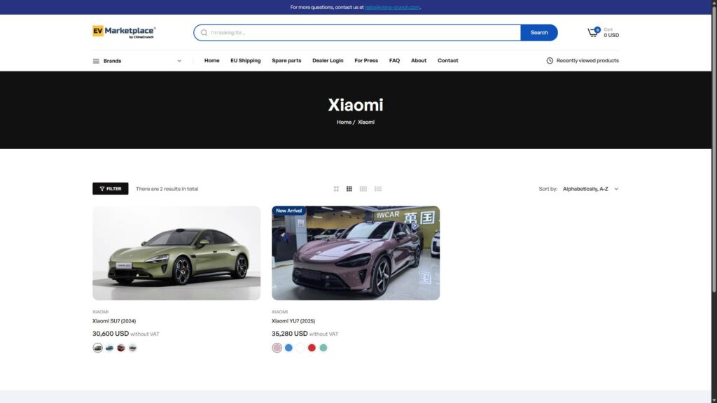 Importer une Xiaomi SU7 ou YU7 ? // Source : Capture du site China EV Marketplace Importer une Xiaomi SU7 ou YU7 ? // Source : Capture du site China EV Marketplace