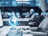Un robot journaliste dans une rédaction. // Source : Numerama avec Google Imagen