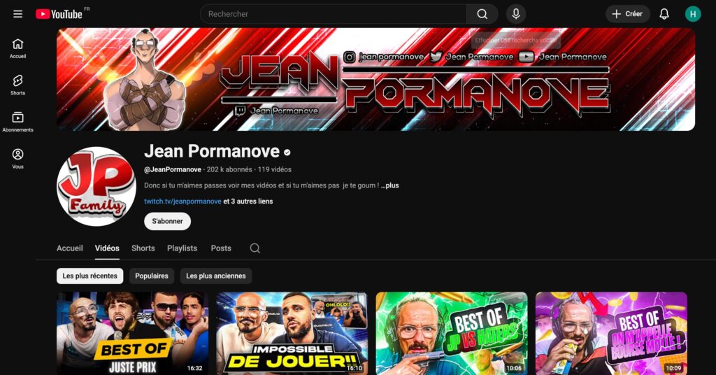 La chaîne YouTube de Jean Pormanove // Source : Capture Numerama