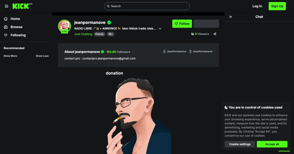 La chaîne Kick de Jean Pormanove en juillet 2025 // Source : Capture Numerama