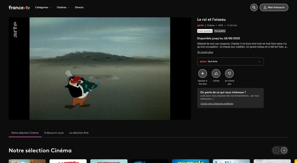 « Le Roi et l'Oiseau » sur France.tv // Source : Capture Numerama « Le Roi et l'Oiseau » sur France.tv // Source : Capture Numerama
