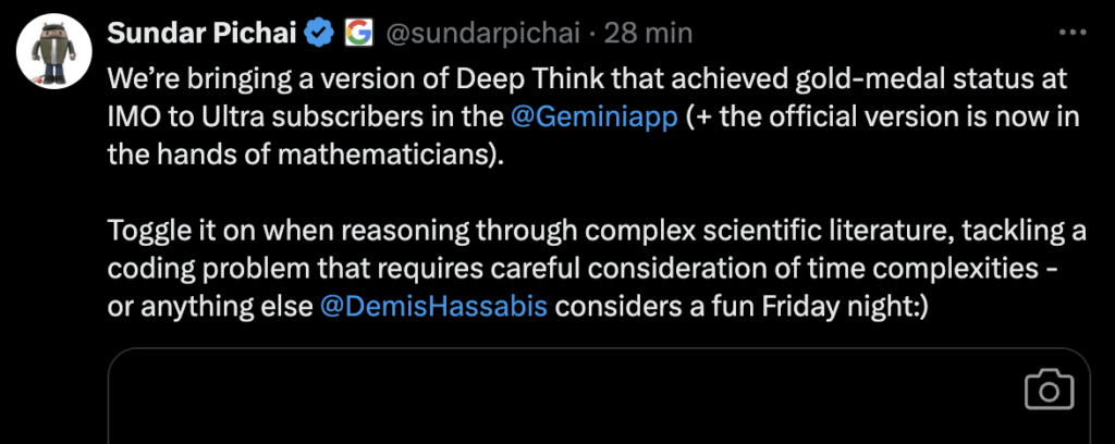 Le patron de Google s'est félicité du lancement de Deep Think. Le patron de Google s'est félicité du lancement de Deep Think.