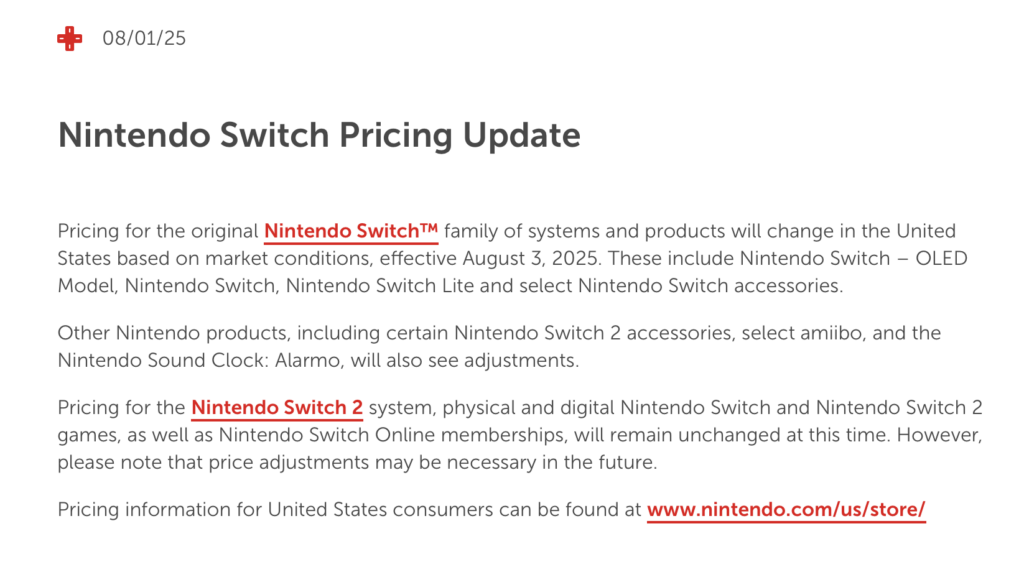 Le communiqué de Nintendo.