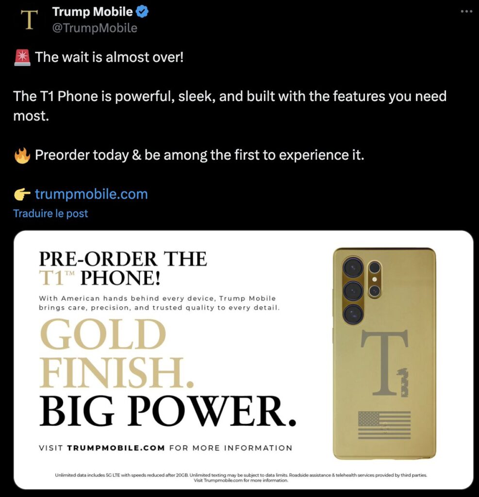 Trump Mobile promet un appareil révolutionnaire mais fabrique des fausses images de son smartphone. Trump Mobile promet un appareil révolutionnaire mais fabrique des fausses images de son smartphone.